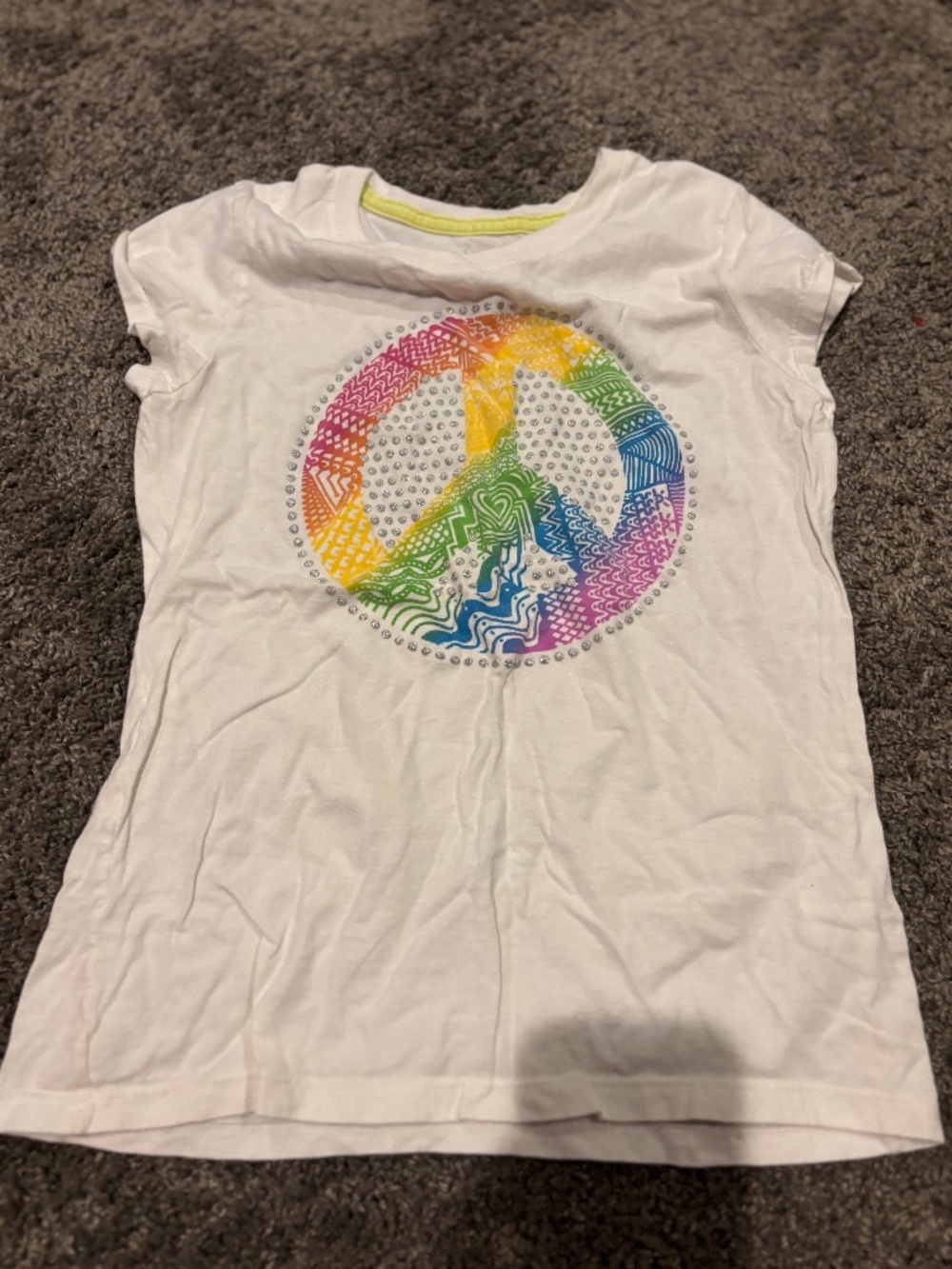 Hanes Girls Rainbow Peace Sign Hands Graphic Tee